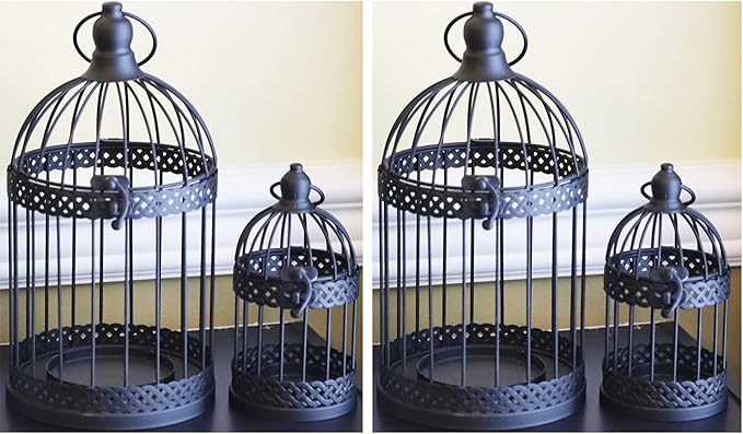 Vela Lanterns Bird Cage Decor Candle Holder Lantern Decorative Table Centerpiece Halloween Decorations, Black, Set of 4