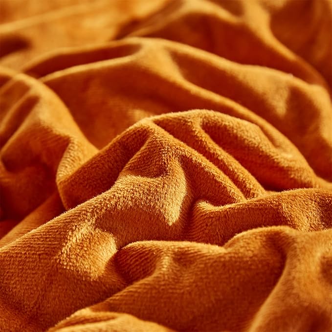 Burnt Orange Color Velvet Comforter Set Cal King Solid Rust Color Flannel Velvet Bedding Comforter Set All Caramel Colour 3 PCs Shaggy Soft Warm and Durable Flannel Blanket Cal King