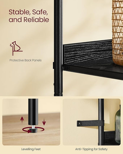 VASAGLE 6-Tier Bookcase, Bookshelf with Rattan-Like Door, Boho Style, Freestanding 30.1-Inch Wide Storage Shelf, Metal Frame, Adjustable Shelf, for Living Room, Ebony Black and Matte Black ULLS124B56