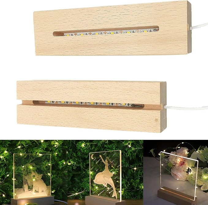 2Pack 6 inch Wood Rectangle Display Pedestal,Wooden Rectangle Led Lights Display Base for Acrylic and Plexiglass,Wood Night LED Light Lamp Base