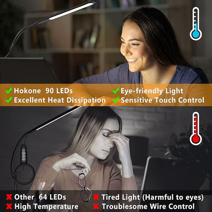 Desk Lamps for Home Office, 10W Clamp Lamp Dimmable Gooseneck Lamp Touch Control, Adjustable Desk Light for Workbench Tabletop (Black)