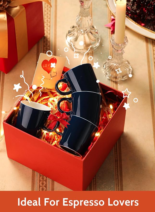 Sweese 3.5oz Porcelain Espresso Cups Set of 4, Mini Coffee Mugs Demitasse Cups - Navy