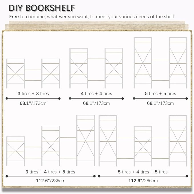 4NM Bookshelf 4 Tier Industrial Bookcase Home Office Adjustable Bookshelves Storage Shelves Organizer Vintage Book Shelf Display Rack for Living Room, Bedroom,Home - Natural