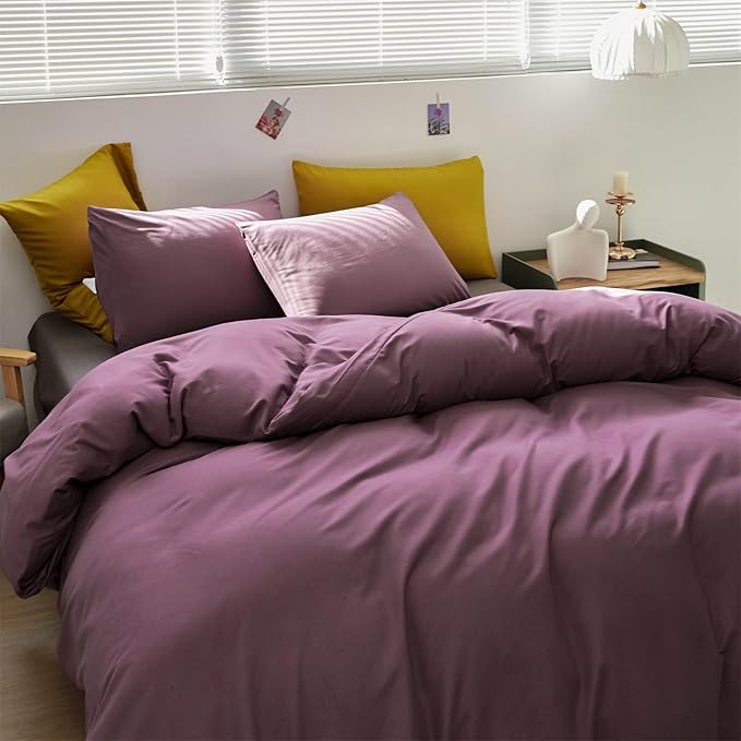 Purple Comforter Set King Grape Color Bedding Set 3 Pieces Solid Purple Comforter Set Hotel Quality Lightweight Women Comforter Set King Breathable Purple Bed Comforter Set King