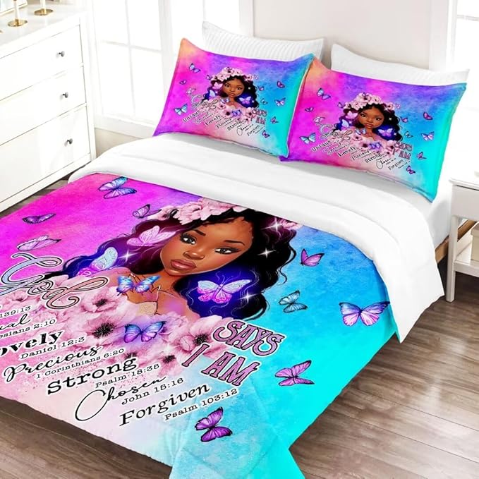 Black Girl Comforter Set Queen,Black Girl Magic Bedding Set,You are Beautifu Lady Bed Bedroom Set,African American Girl Inspirational Quotes Comforter Set