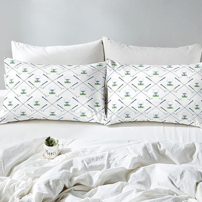 Erosebridal Golf Comforter Set Full Size Golf Club Bedding Set Sport Game Athlete Grass Leaf Branches Down Comforter for Men, Room Decorative 3 Pieces Comforter with 2 Pillow Cases, White