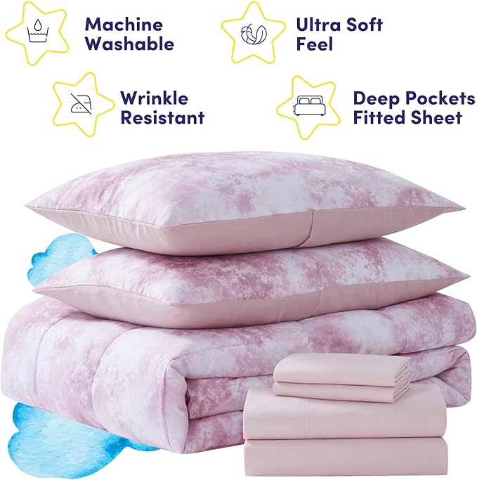 Kids Bedding Set Bed in a Bag for Boys and Girls Toddlers Printed Sheet Set and Comforter, Twin, Waterbury Marble (Pack of 4)