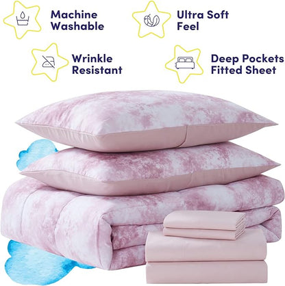Kids Bedding Set Bed in a Bag for Boys and Girls Toddlers Printed Sheet Set and Comforter, Twin, Waterbury Marble (Pack of 4)