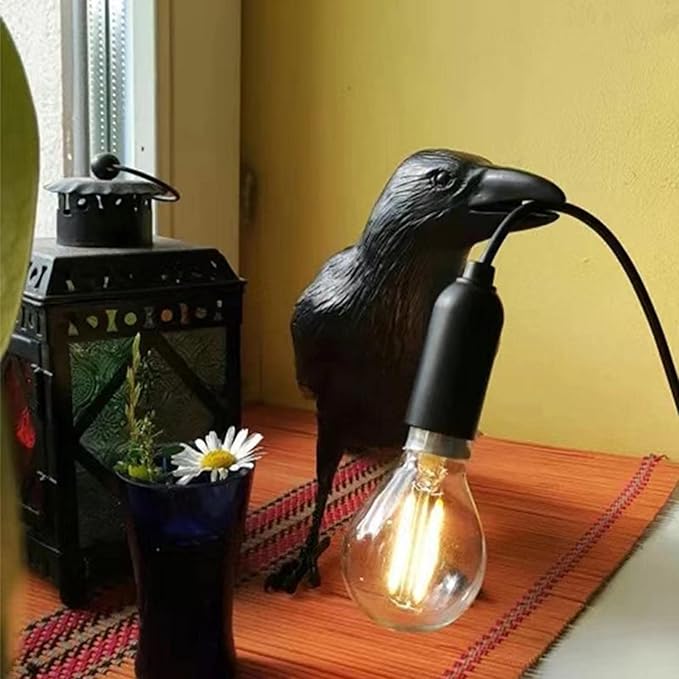 Raven Desk Lamp, Raven Lamp, Bird Lamp, Resin LED Bird Lamp for Bedroom/Office/Living Room/Farmhouse Art Deco with Plug