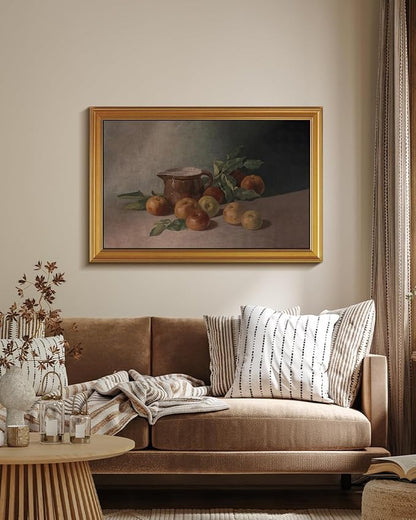 HUARCEY Gold Framed Vintage Wall Art for Living Room Harvest Apples Still Life Oil Painting Large Cottagecore Room Decor Picture Canvas Print Farmhouse Fruit Wall Decor Bedroom Kitchen Bathroom 24x36