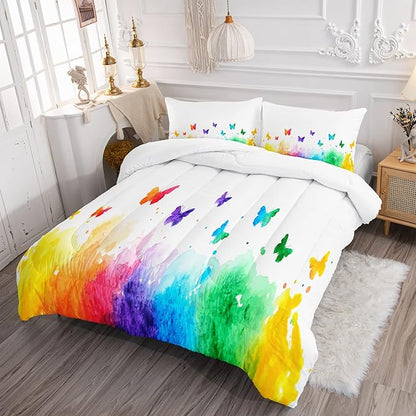 CVHOUSE Butterfly Bedding Set,Butterfly Comforter King,Butterfly Comforter Set for Girls Kids Teens,Butterflies Quilt Set with 1 Comforter and 2 Pillow Cases- 3 Piece