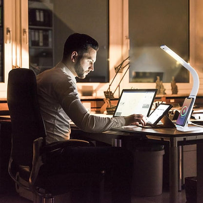 LED Desk Lamp with USB Charging Port, 10W wireless charger, Stepless dimmable, 3 Color Modes, Desk Lights for Home Office, Office Desk Lamp Eye Caring Reading Light, Gesture Control Table Lamp