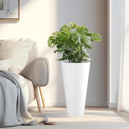 Kante Tall Round Planter Set of 2, 23 Inch Tall Decorative Planter Pots for Outdoor Indoor Garden Patio Front Porch (White)