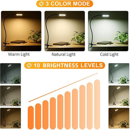 Clip on Light Reading Lights, 48 LED USB Desk Lamp with 3 Color Modes 10 Brightness, Eye Protection Book Clamp Light, 360 ° Flexible Gooseneck Clamp Lamp for Desk Headboard Video Conferencing