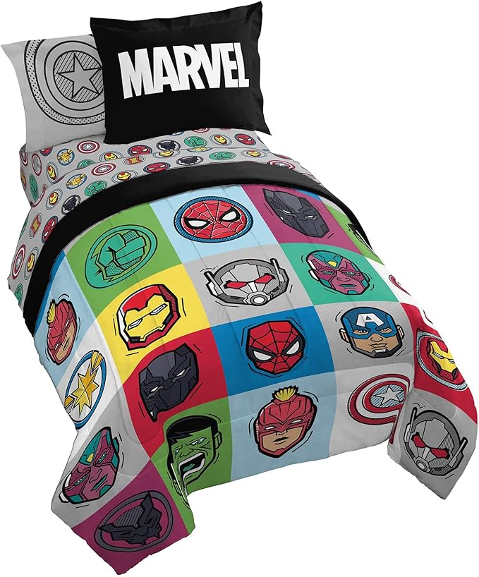 Jay Franco Marvel Avengers Pop 7 Piece Full Size Bed Set - includes Comforter & Sheet Set - Super Soft Fade Resistant Microfiber (Official Marvel Product)