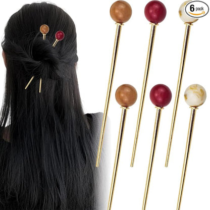 6Pcs Hair Sticks for Buns Elegant French Hair Pins for Women, Alloy Hair Forks for Curly, Straight, Wavy & Fine Hair