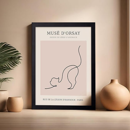 Poster Master Vintage Poster - Retro One Line Cat Drawing Print - Cat Art - Minimal Gift for Men, Women, Animal Lover - Abstract Wall Decor for Home, Office, Bedroom, 16x20 Black Framed