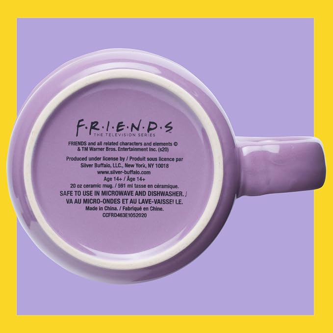 Silver Buffalo FRIENDS Central Perk Smelly Cat, Ceramic Camper Mug, 20oz | Iconic Orange Couch and Guitar, Pheobe's, 0.59 Liters