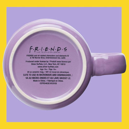 Silver Buffalo FRIENDS Central Perk Smelly Cat, Ceramic Camper Mug, 20oz | Iconic Orange Couch and Guitar, Pheobe's, 0.59 Liters