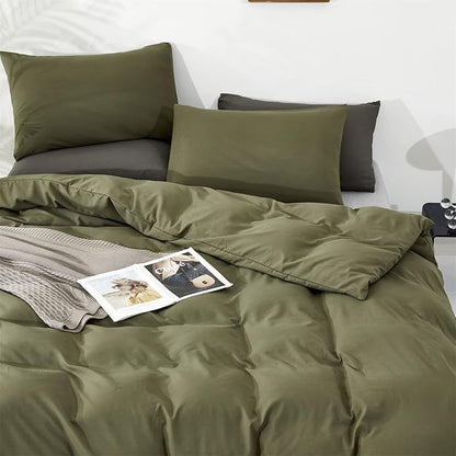 Olive Green Comforter Set Cal King Size Solid Green Comforter 3 Pieces Soft Dark Green California King Comforter Bedding Set Women Pure Olive Green Cal King Bed Comforter Set for All Season