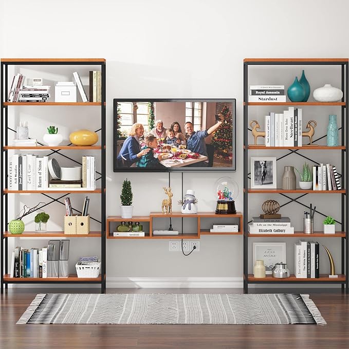 Himimi 6-Tier Bookshelf,Tall Bookcase Industrial Wood Storage Rack with Open Book Shelves,Modern Metal Standing Organizer,Vintage Deep Display Rack for Living Room, Office, Bedroom, Rustic Brown