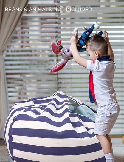 Aubliss Stuffed Animal Bean Bag Storage Chair (Royal Blue/White Striped, Large (38''))