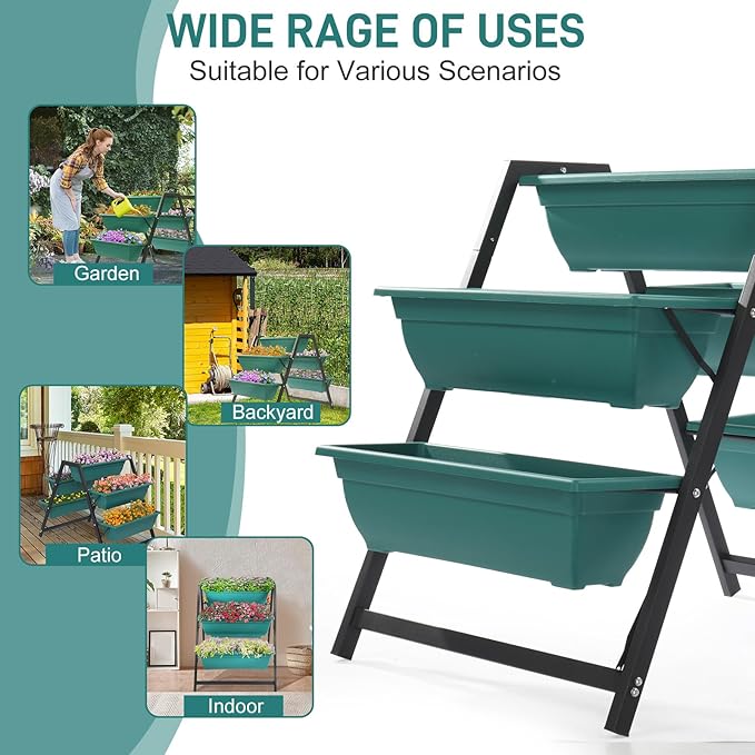 Outvita Green Raised Garden Planter Bed, Tiered Planter Stand with 5 Boxes, Vertical Raised Garden Bed for Herbs, Flowers, Vegetables in Patio Balcony Indoor Outdoor