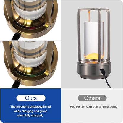 JHWDHD Portable Black Metal Desk Lamp, Cordless LED, Touch Control, 3 Brightness Levels, Multi-Use in Decoration/Bedside/Night/Living Room/Bar/Camping