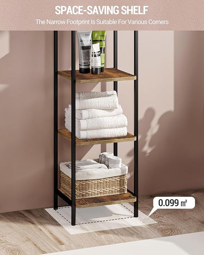 Bookcase Bookshelf, Narrow Book Shelf, Industrial Coner Shelf Storage Organizer, Slim Shelving Unit for Home Office, Living Room, Bedroom, Kitchen, 4-Tier Rustic Brown BC24401B