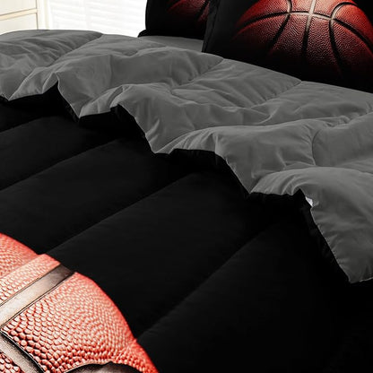 Teenage Boy Bedding Sets Twin 4 Pieces Basketball Comforter Set for Boys Twin Size Bed in a Bag Set, Basketball Bedding Twin, Red Black