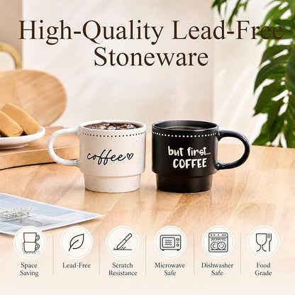 10oz Stackable Coffee Mugs Set of 4, Modern Ceramic Coffee Mug | Coffee Cup for Man, Woman, Dad, Coffee Mug Set for Hot Drinks, Coffee, Cocoa & Tea, Latte Mugs Cup Set for Home & Office Use