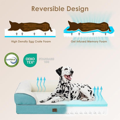 EHEYCIGA Orthopedic XL Dog Beds, Waterproof Memory Foam Dog Bed for Extra Large Dogs, Non-Slip Bottom and Egg-Crate Foam Big Dog Couch Bed with Washable Removable Cover, Turquoise Blue