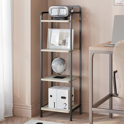 Bookcase Bookshelf, Narrow Book Shelf, Industrial Coner Shelf Storage Organizer, Slim Shelving Unit for Home Office, Living Room, Bedroom, Kitchen, 4-Tier Greige BC24405B