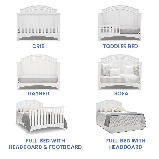 Delta Children Perry 6-in-1 Convertible Crib - Greenguard Gold Certified, Bianca White + Simmons Kids Radiant Sky Dual Sided Baby Crib Mattress and Toddler Mattress (Bundle)