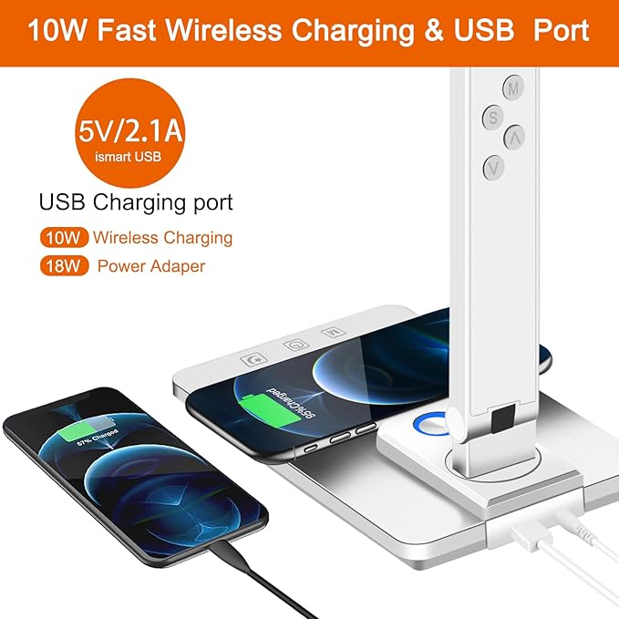 AFROG 5th Gen Multifunctional LED Desk Lamp with USB Charging Port,1800Lux Super Bright,5 Lighting Mode,7 Brightness, Touch Control, Auto Timer, 12W Office Table Lamp