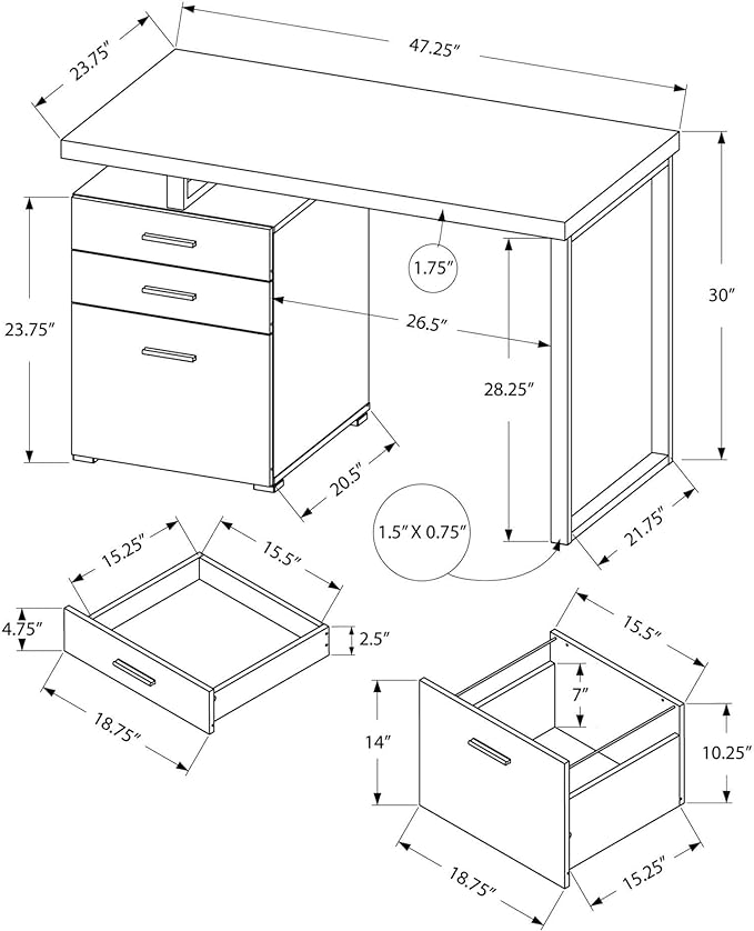 Monarch Specialties Hollow-Core Left or Right Facing Desk, 48-Inch Length, Cappuccino