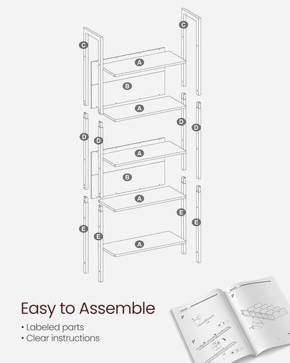 VASAGLE 5-Tier Bookshelf, Book Shelf, Industrial Bookcase, with Steel Frame, for Living Room, Home Office, Bedroom, 9.4 x 24.4 x 65 Inches, Charcoal Gray and Black ULLS025B04
