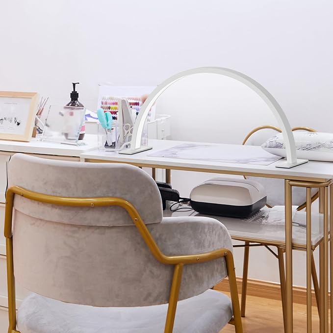 22inch Half Moon Light Nail Lamp for Desk, LED Nail Tech Lamp Lash Light for Professionals, Dimmable Lamp with Touch Controller, 3 Color Modes, 10 Brightness 3000K-6000K (White)