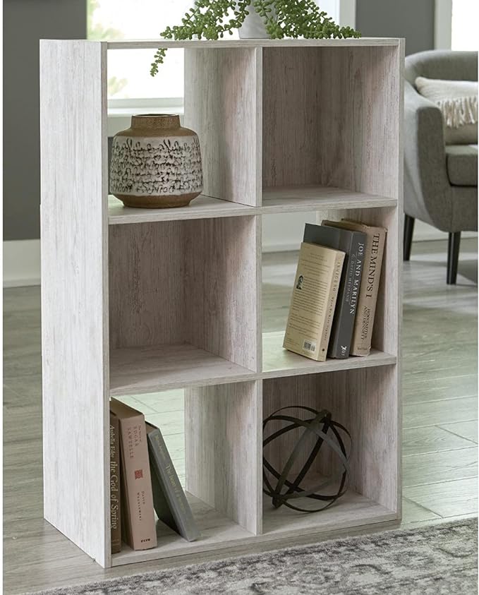 Signature Design by Ashley Paxberry Coastal 6 Cube Storage Organizer or Bookcase, Whitewash