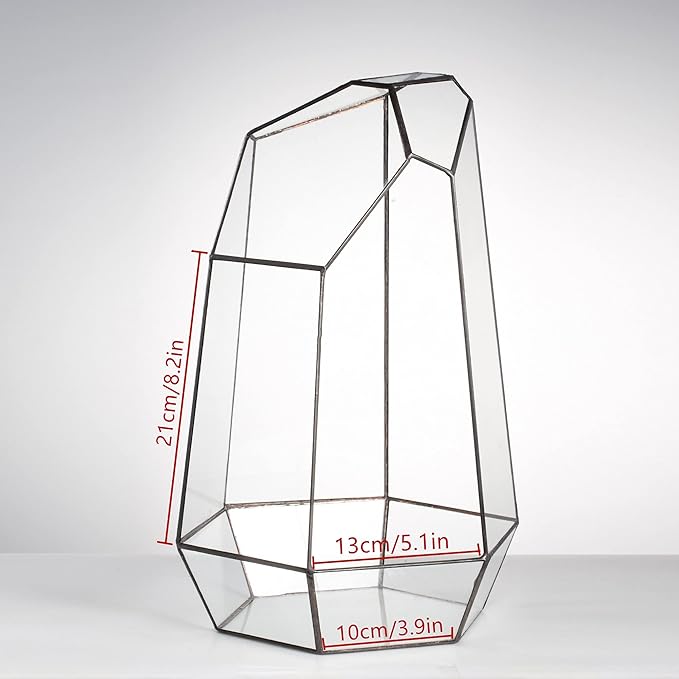 NCYP Large Geometric Terrarium - 16 Inches Tall Irregular Open Glass Terrarium Pot - Home Garden Tabletop Decoration Planter for Air Plants Succulents, Handmade (NO Plants, No Door)