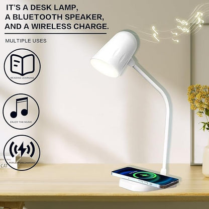 Led desk lamp with wireless charger, Bluetooth Speaker, Dimmable Table Lamp with 3 Lighting Mode, Touch Control, USB Charging Port Desk Light for Home Office Dorm Reading Work Study ( Color : Black )