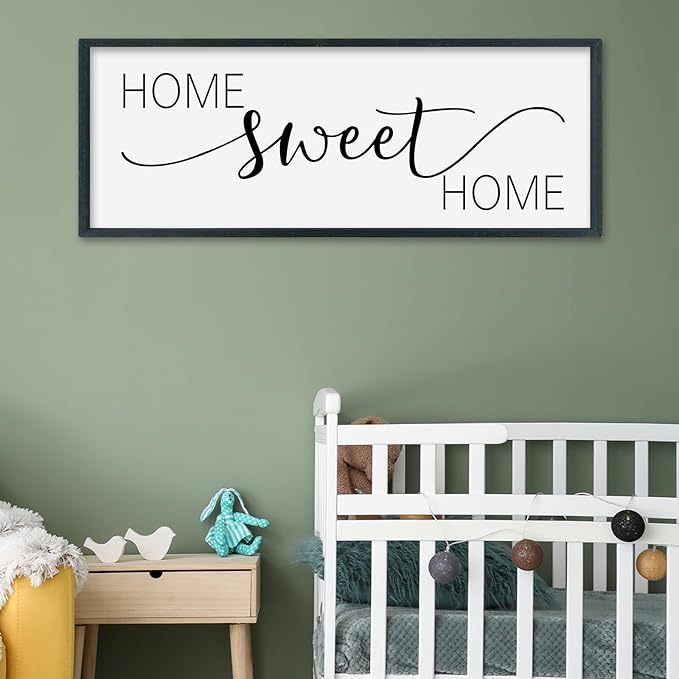 SRSZHIYUE Home Sweet Home Sign 32"x12" for Farmhouse Rustic Large Family Living Room Over Couch Modern Horizontal Wall Decor, Wood Framed Plaques Art Decorative (Black)