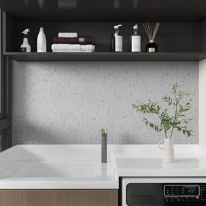 CRE8TIVE 24"x118" Wide Grey Concrete Wallpaper Peel and Stick Removable Cement Contact Paper Thick Texture Self Adhesive Waterproof Paper Roll for Countertop Cabinet Industrial Decorative Vinyl Film