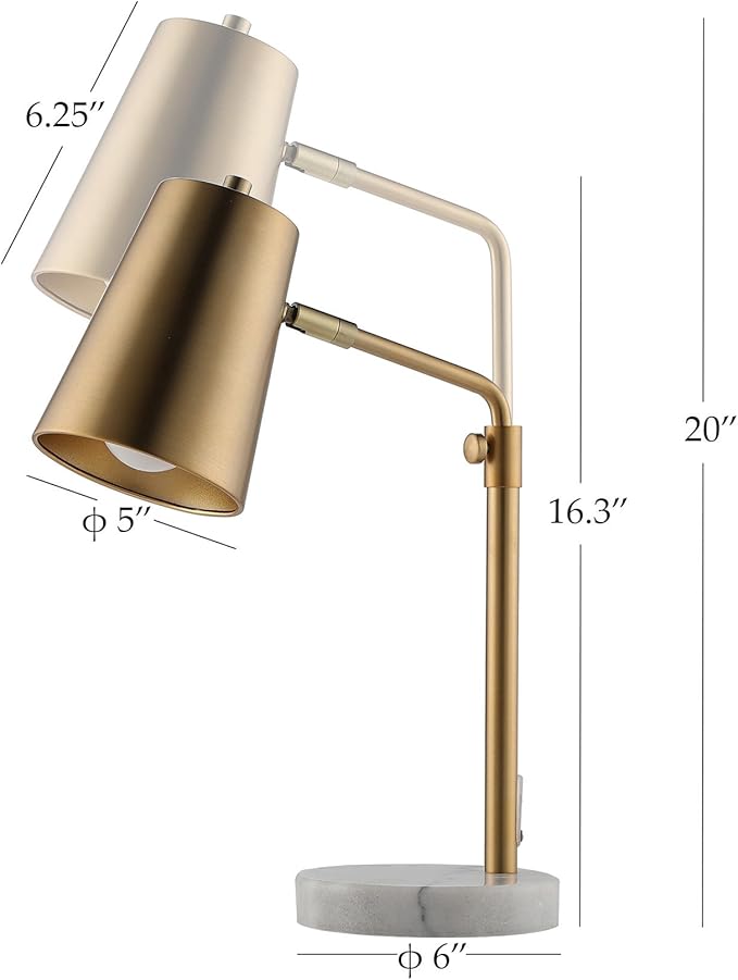 VONLUCE Work Lamp w/LED Bulb, Vintage Gold Desk Lamp w/Marble Base & Brass Lamp Shade, Mid Century Modern Reading Lamp for Office, 20" Industrial Table Task Lamp for Reading Bedroom Nightstands