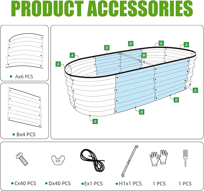 SnugNiture Galvanized Raised Garden Bed Outdoor, 2 Pcs 4x2x1ft Oval Metal Planter Box for Planting Plants Vegetables, Silver