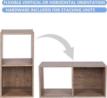 PACHIRA US 2 Cube Storage Organizer, Open and Enclosed MDF Cubical, Wooden Stackable Bookshelf, Modern Bookcase, Rustic Brown Oak