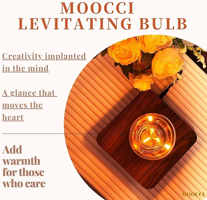 Levitating Bulb Lamp Magnetic Floating Light Desk Lamp Night Light, 360 Degree Wireless Automatic Rotating Light for Gifts Home Office Decor Desk Tech Toys (Square-Dark Brown Base)