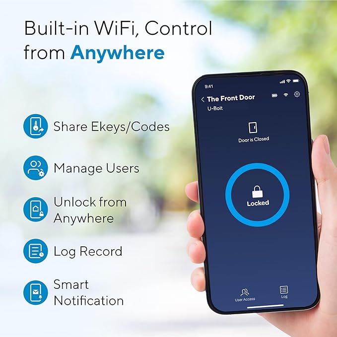 ULTRALOQ U-Bolt WiFi Smart Lock with Door Sensor, 5-in-1 Keyless Entry Door Lock with Built-in WiFi, Bluetooth and Keypad, WiFi Door Lock, WiFi Deadbolt