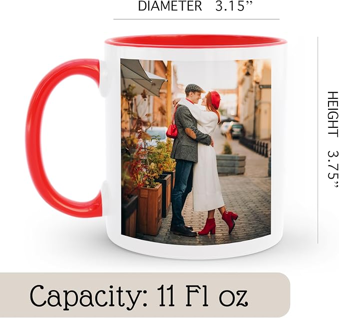 Personalized Coffee Mug | Custom Photo Text or Logo Ceramic Mug | Customized 11 Oz Tea Cup – Unique Gift for Men & Women | Taza Personalizadas Design with Picture and Words | White – Red