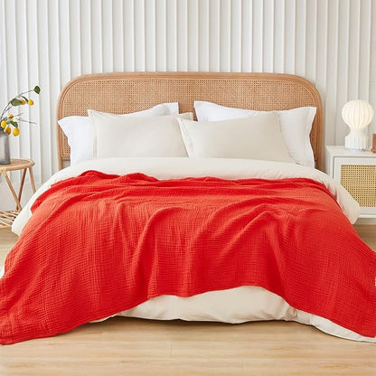EMME Cotton Throw Blanket for Couch Soft Muslin Blankets 50"x60" Lightweight Breathable Blanket All Season Gauze Blanket, Orange Rust